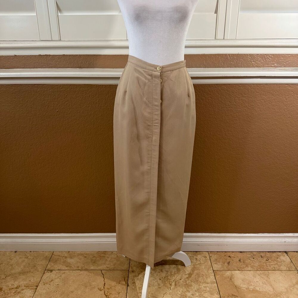 Vintage Laura Ashley High Waisted Maxi Tan Skirt Sz 4 Safari Cottagecore Prairie